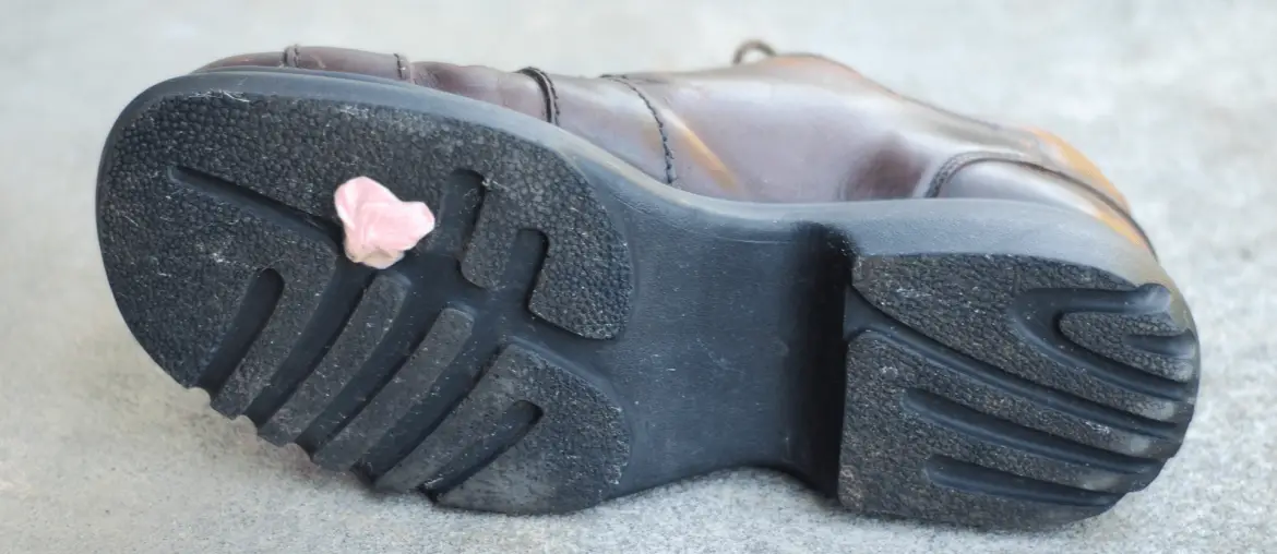 gum on the bottom of a shoe